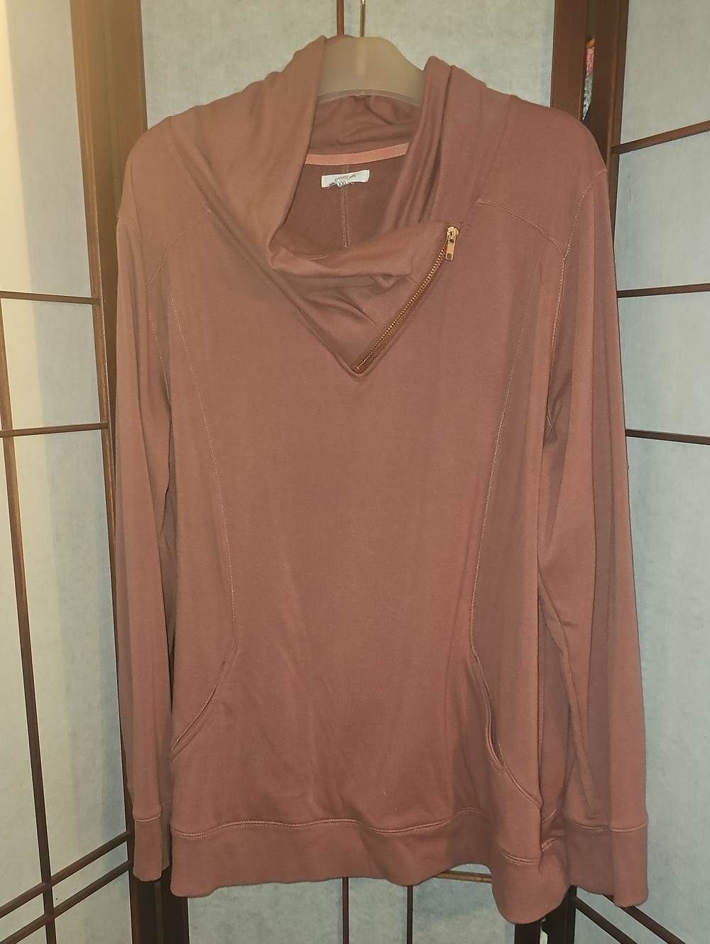Maurices Dusty Rose Asymmetric Zip Cowl Pullover